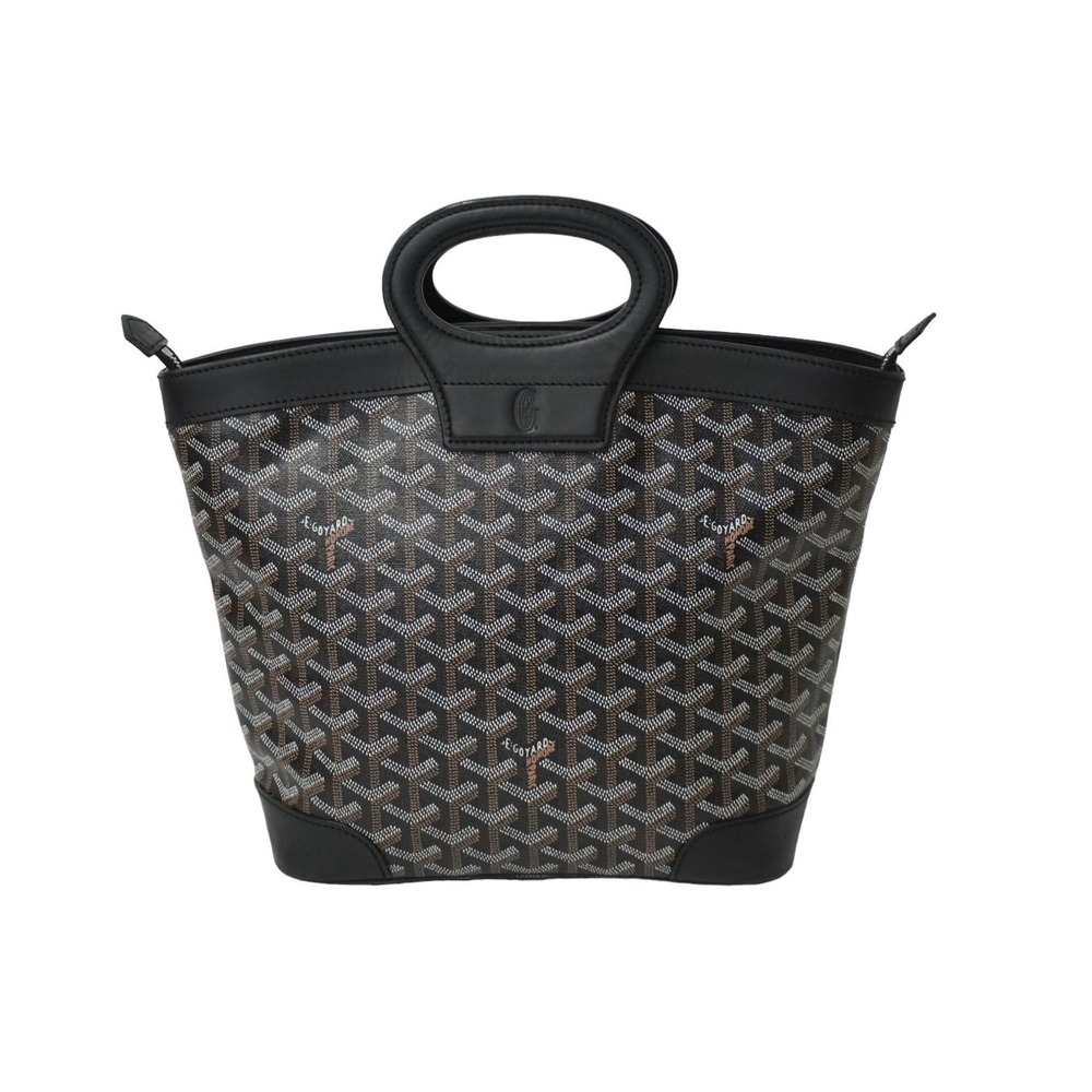 GOYARD Beluga Handbag Black Leather Coated Canvas